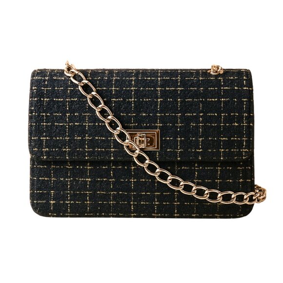 Badgley Mischka Tweed Crossbody Bag NWT Designer Shoulder Purse Luxury Chain - Picture 5 of 5